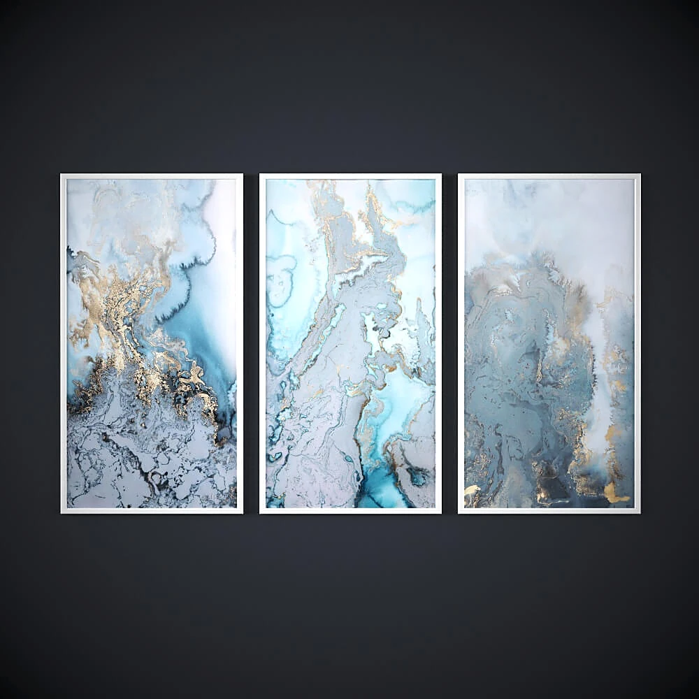 Abstract Paintings Collection, Blue Gold Fluid Art