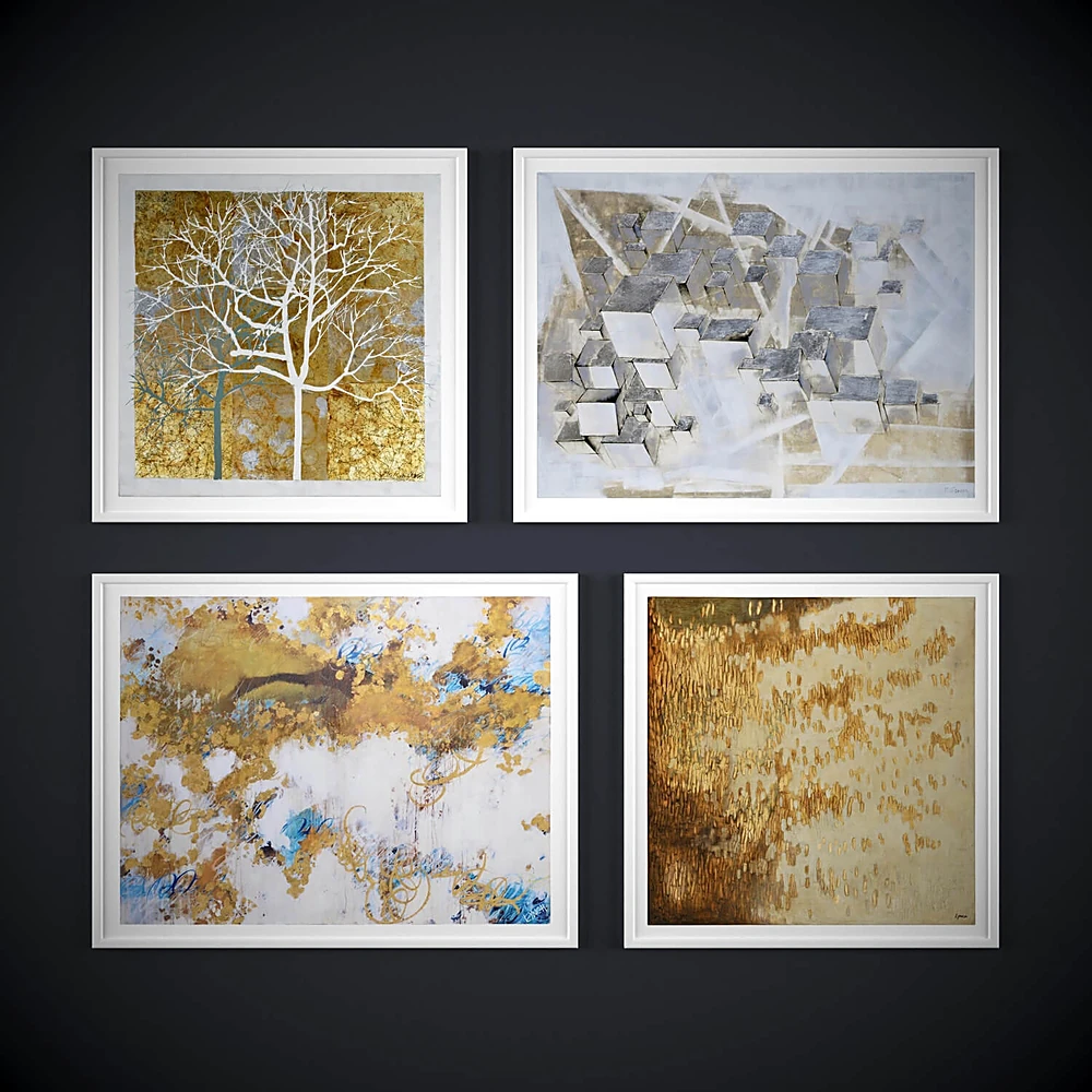 Abstract Paintings Collection, Blue Gold Fluid Art (2)