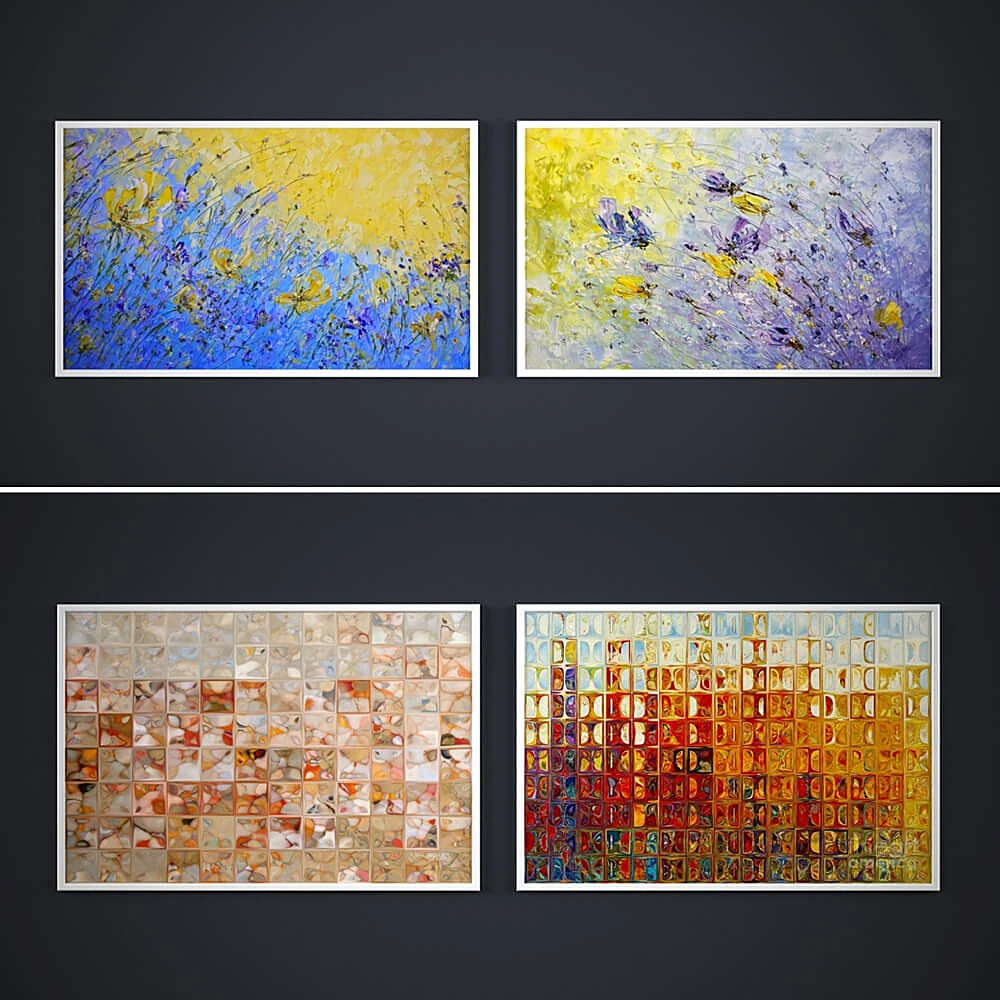 Abstract Paintings Collection, Blue Gold Fluid Art (3)