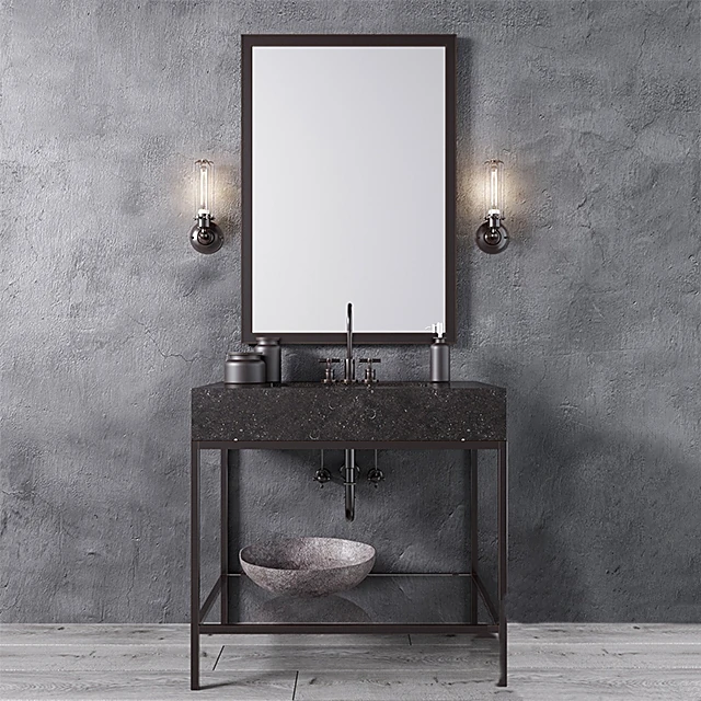 Washstand with Dark Stone and Metal Frame
