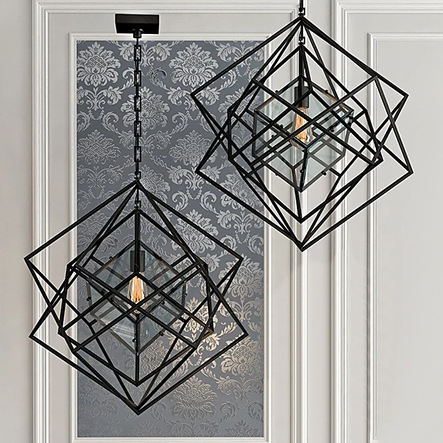 Chandelier with Cubist Geometric Black Metal Design