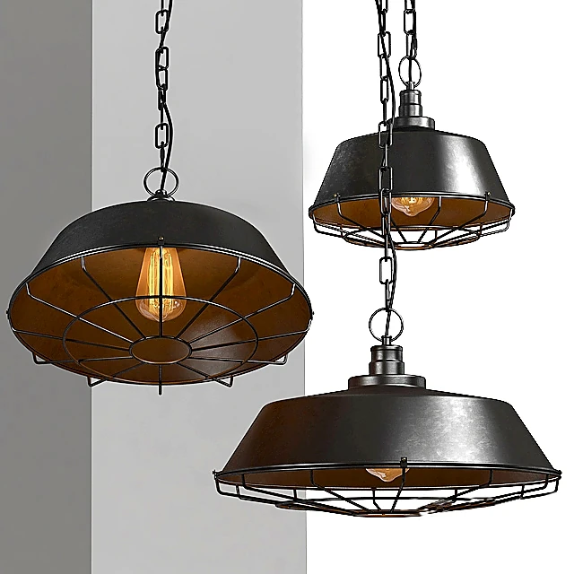Pendant Lamp with Dark Metal Cage