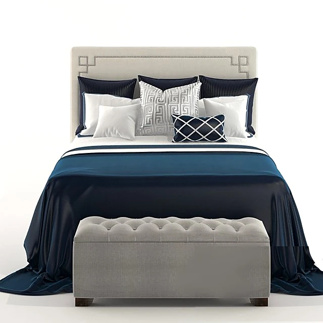 Bed Set with Upholstered Headboard and Tufted Bench