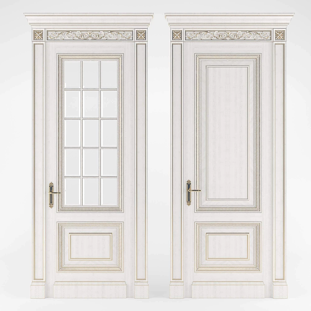 Interior Doors with Classic Moldings and Gold Accents