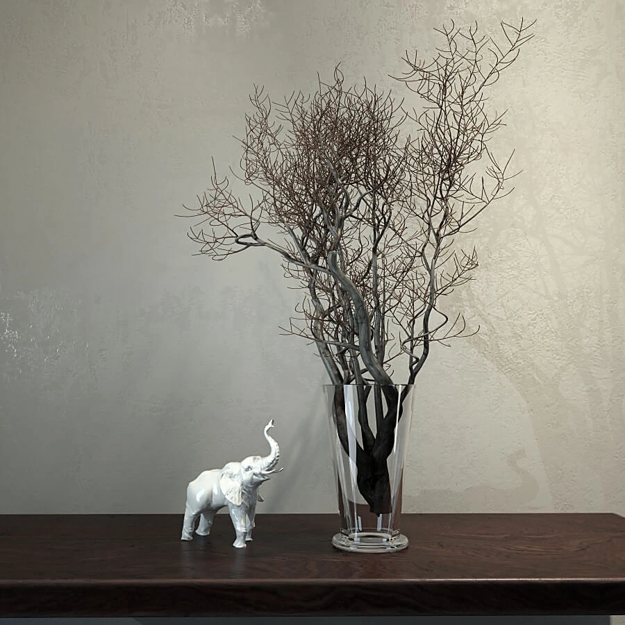 Decorative Arrangement with Dried Branches and Elephant Figurine