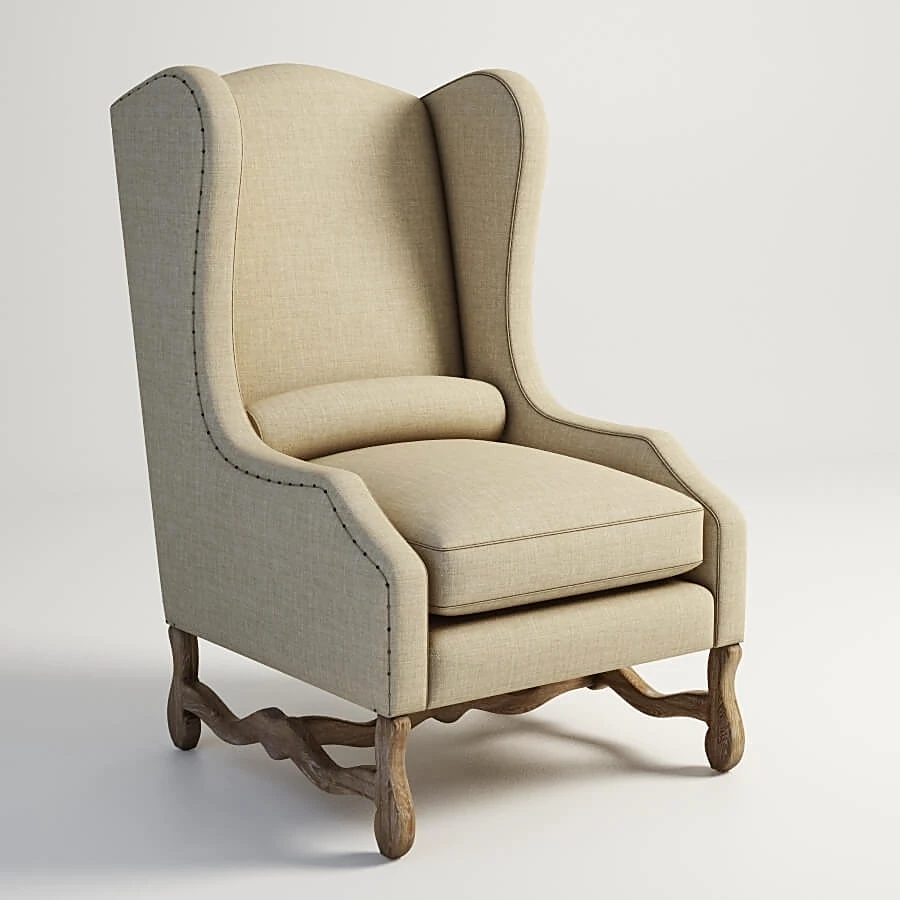 Wingback Armchair with Carved Wooden Legs