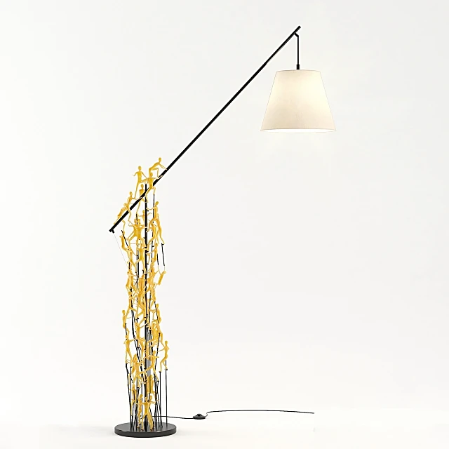 Lampada da terra con figure umane che si arrampicano