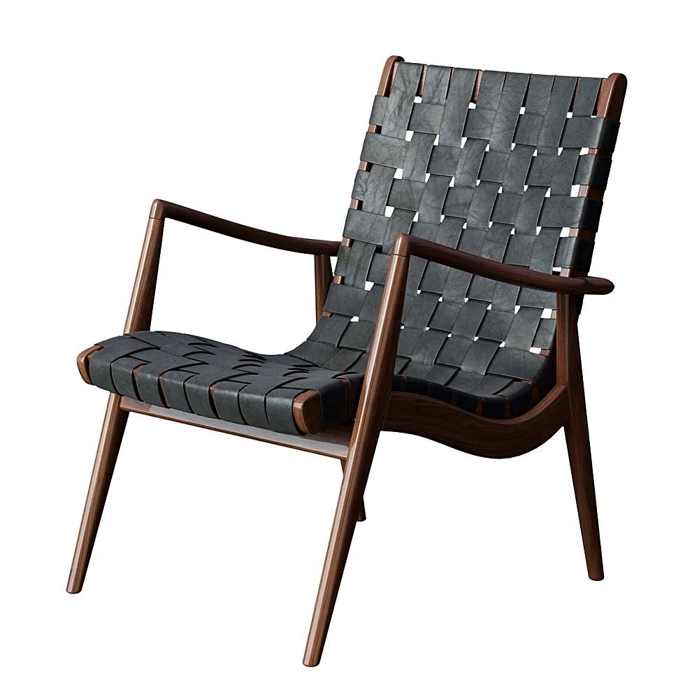 Woven Leather Armchair with Dark Wood Frame