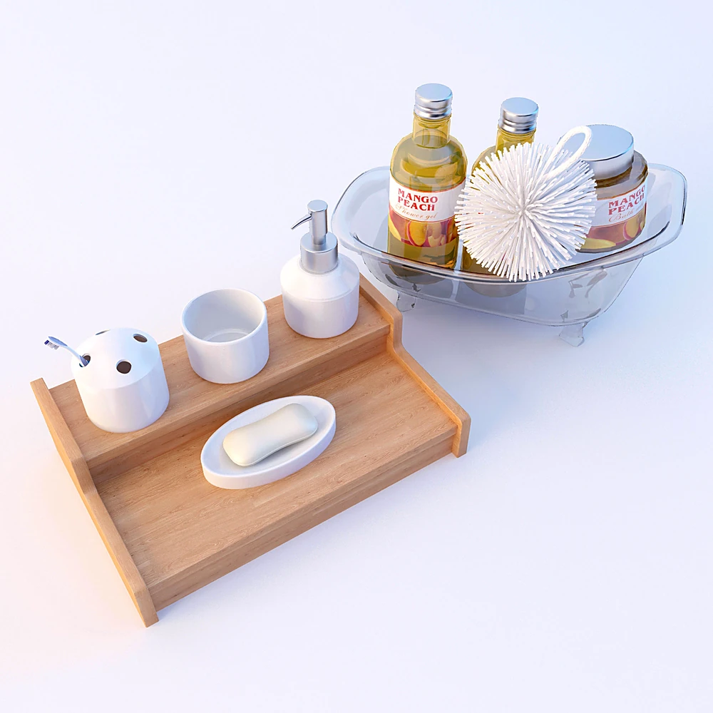 Bathroom Accessories Set with Modern Wood and Ceramic