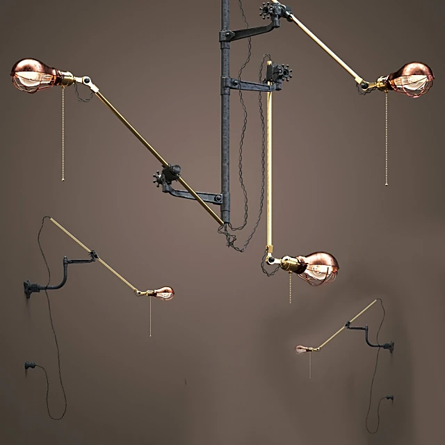 Industrial Wall Light Set, Adjustable Arms