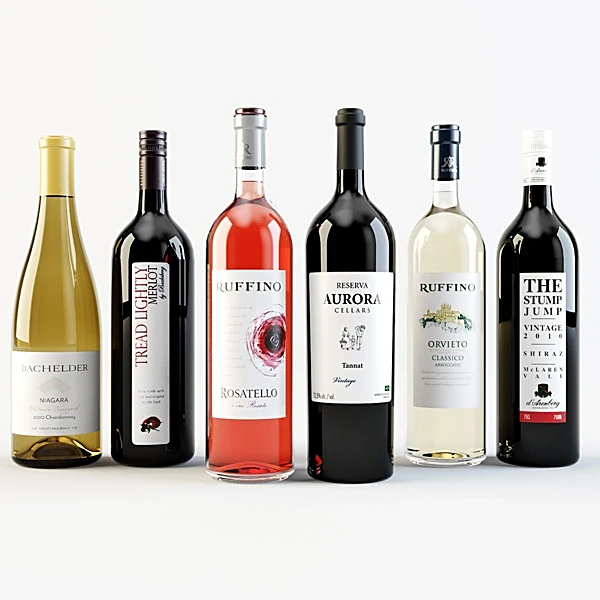 Bottles of Wine with Various Labels and Colors