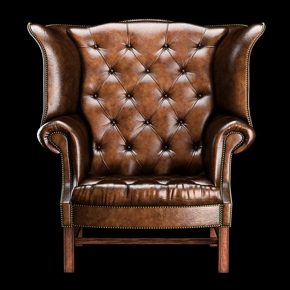 Chesterfield Wing Chair with Tufted Brown Leather