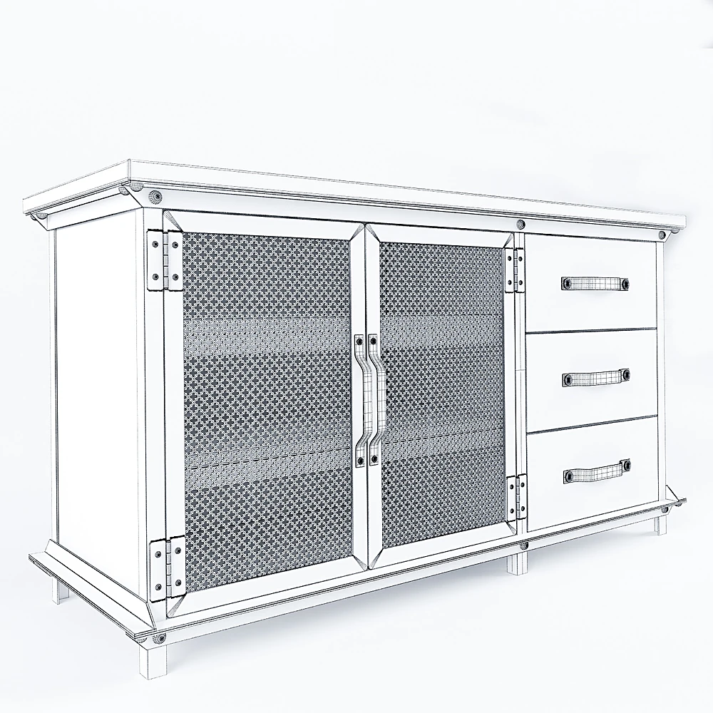Industrial Console Chest of Drawers with Perforated Metal Doors (2)