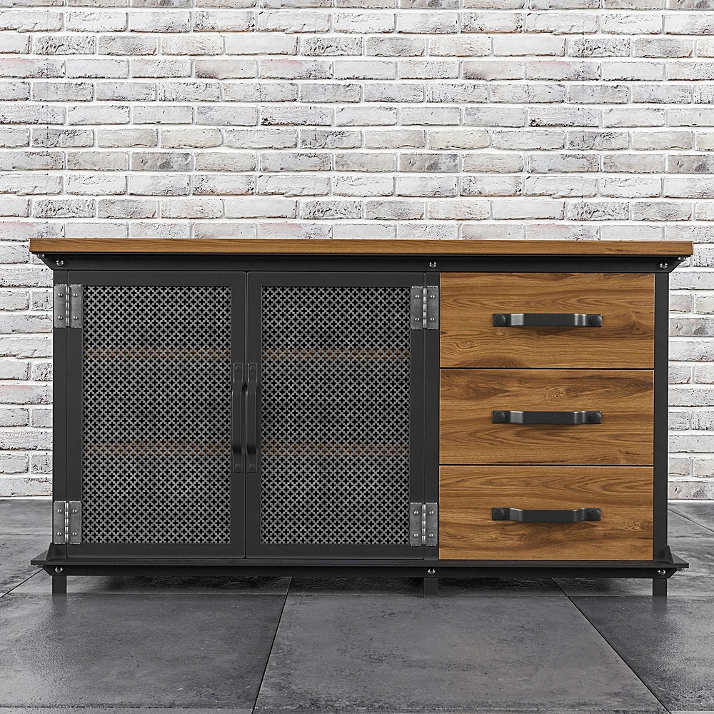 Industrial Console Chest of Drawers with Perforated Metal Doors (3)