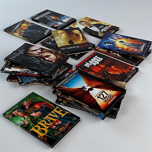 DVD collection with various movie titles