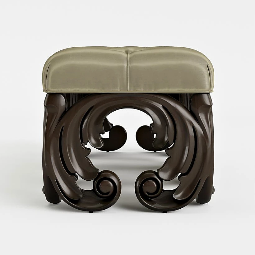 Tufted Bench with Ornate Carved Base (3)