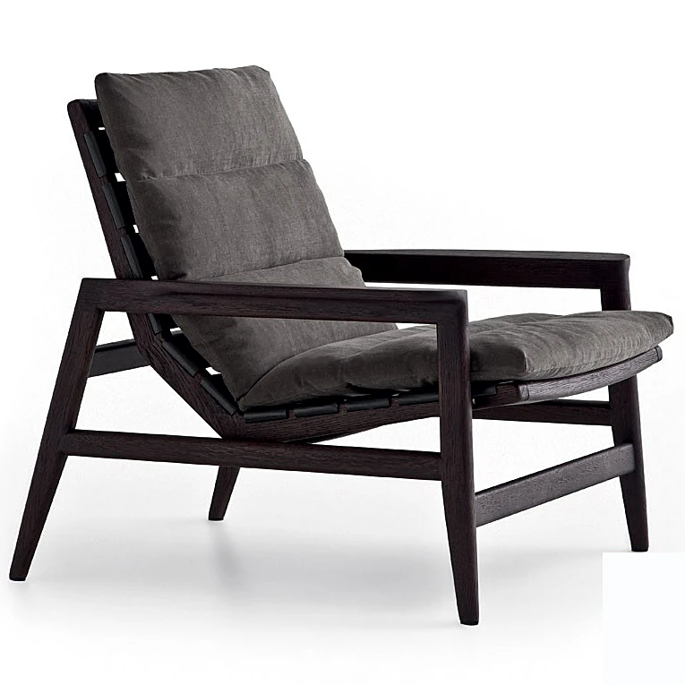Armchair with Dark Wood Frame and Grey Fabric