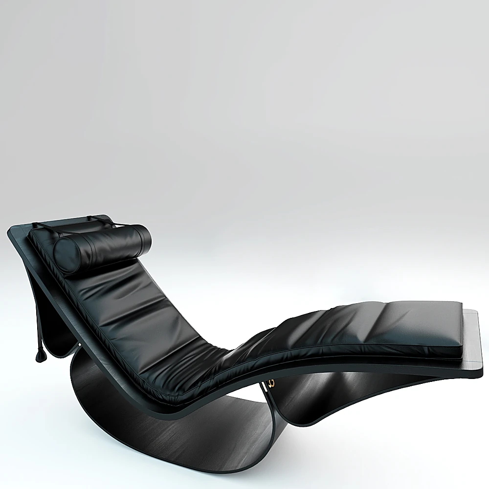 Chaise Lounge with Curved Black Wood and Leather (2)