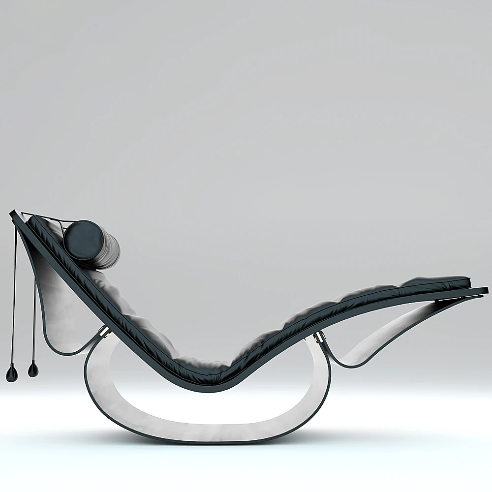 Chaise Lounge with Curved Black Wood and Leather (3)