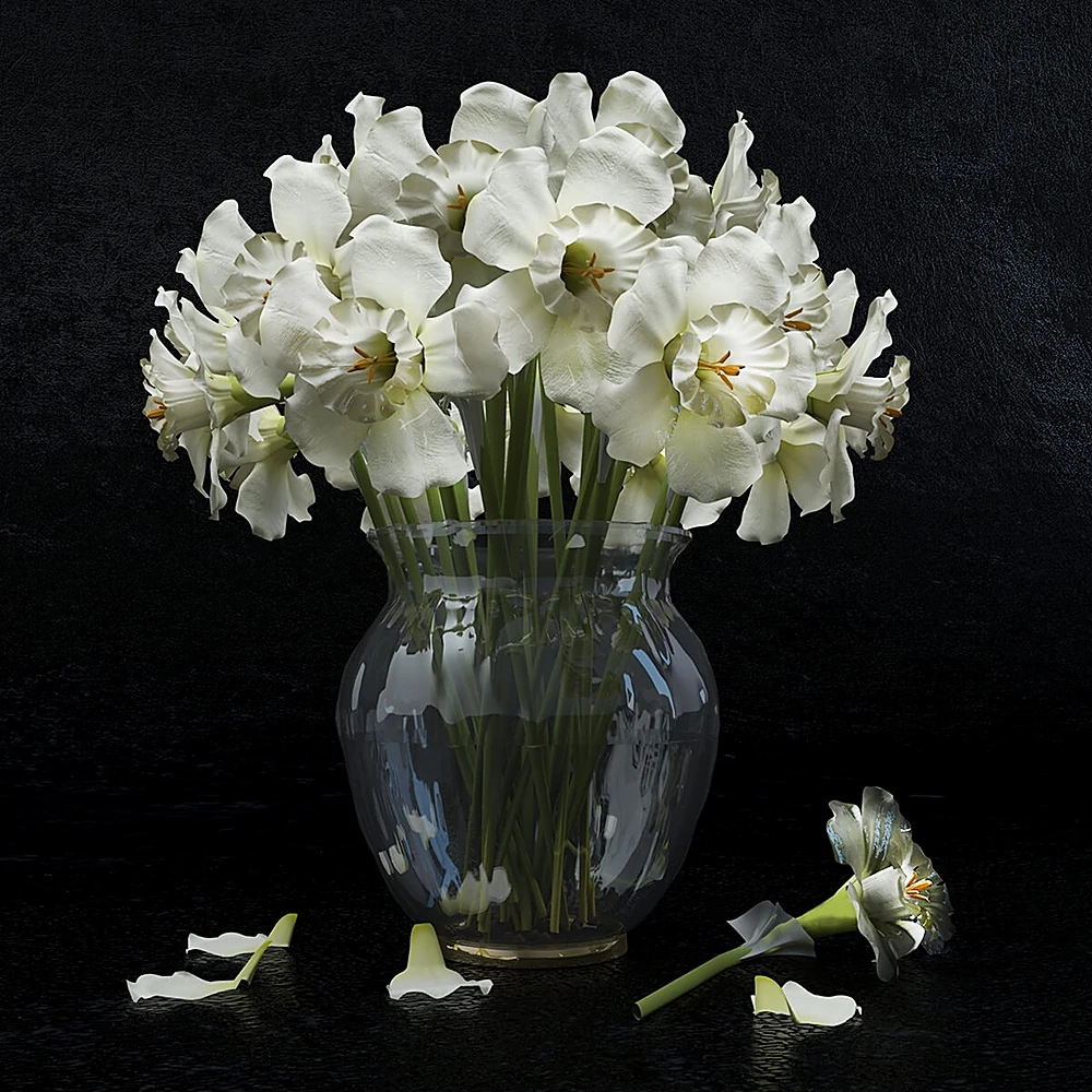 Bouquet of flowers with clear glass vase