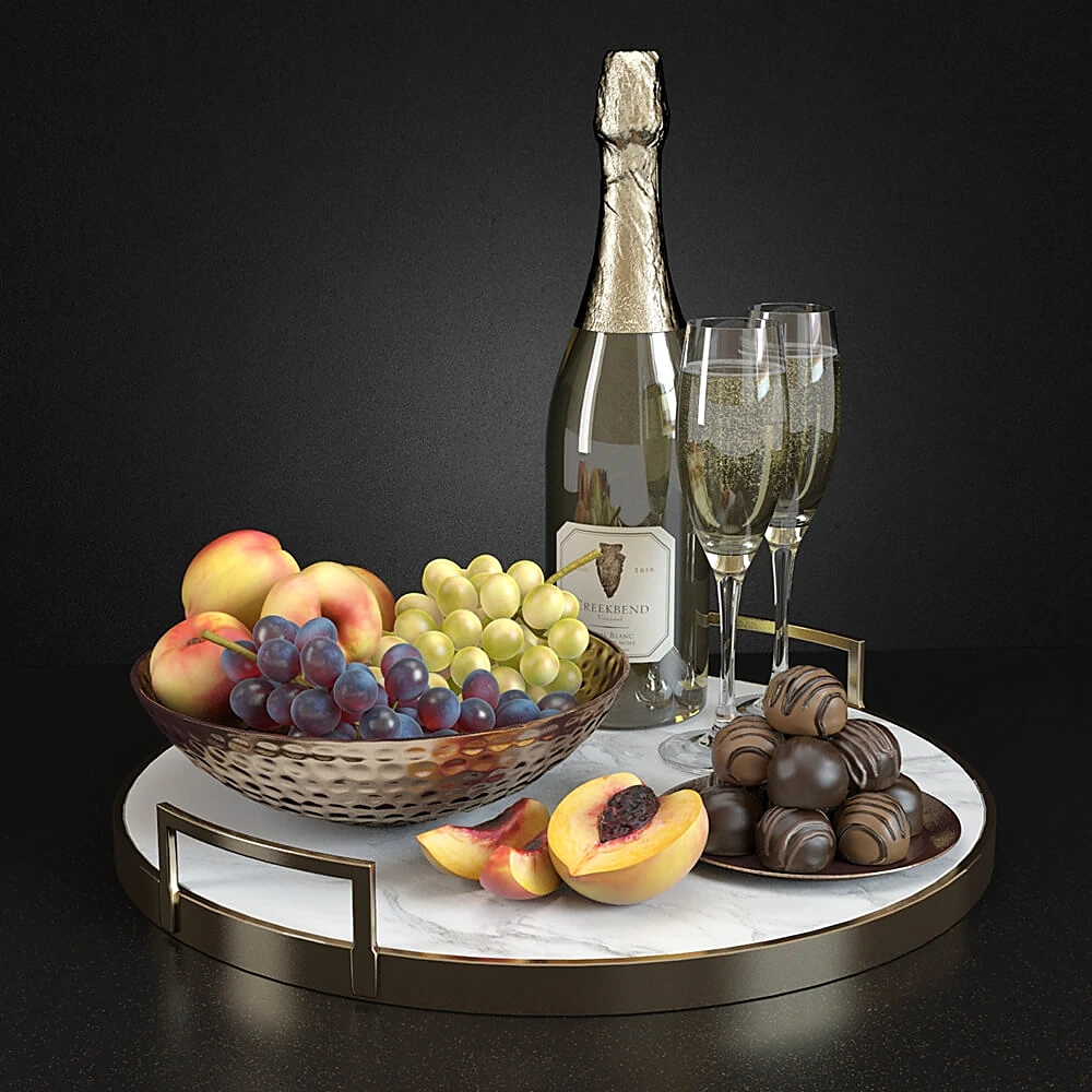 Decorative Set with Marble Tray and Champagne