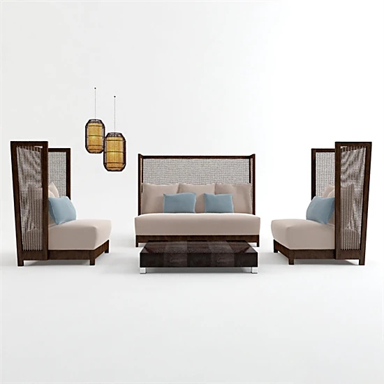 Sofa with Woven Cane Backrest
