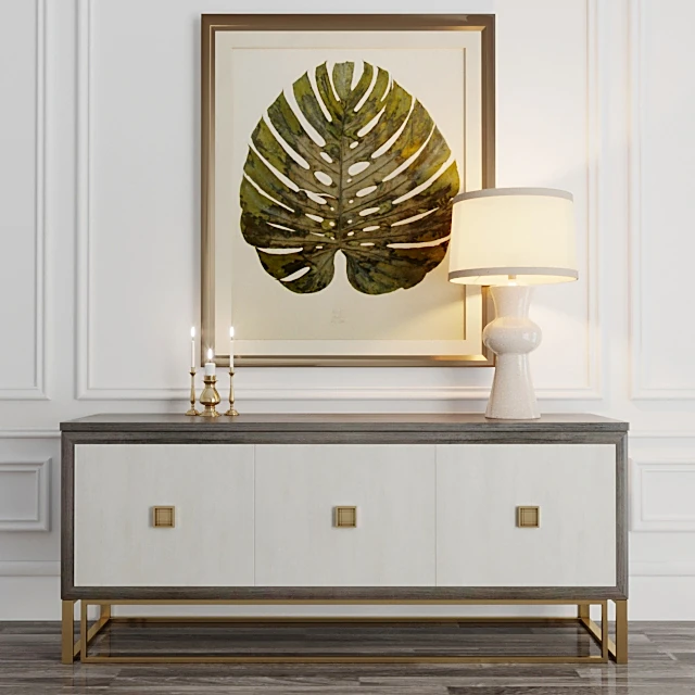 Sideboard with Gold Base and Textured Doors