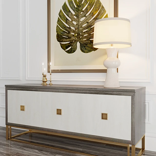 Sideboard with Gold Base and Textured Doors (2)