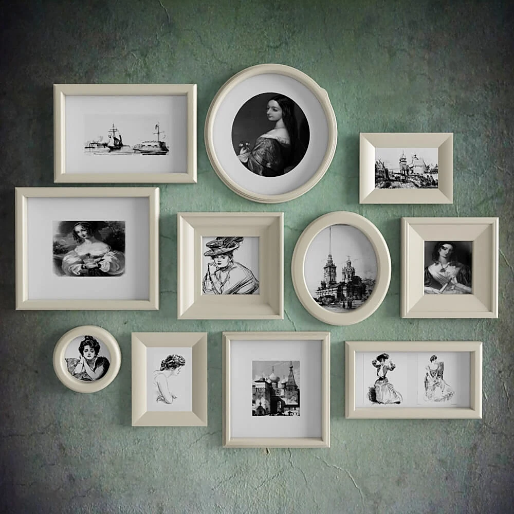 Picture frames set with Classic Black and White Art