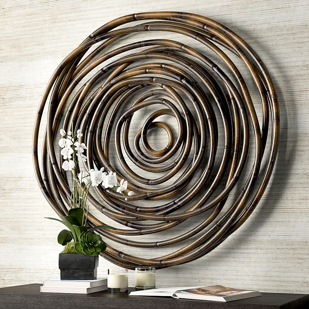 Wall Decor Set with Spiraling Bamboo and Orchid Vase