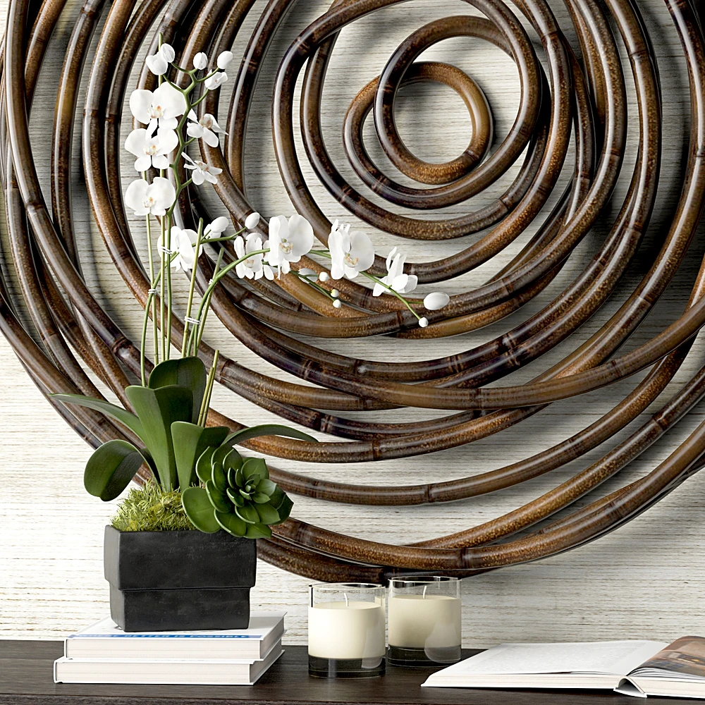 Wall Decor Set with Spiraling Bamboo and Orchid Vase (2)