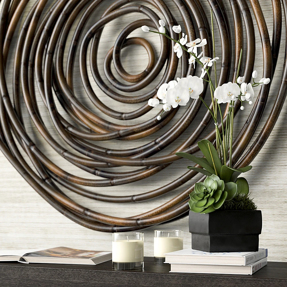 Wall Decor Set with Spiraling Bamboo and Orchid Vase (3)