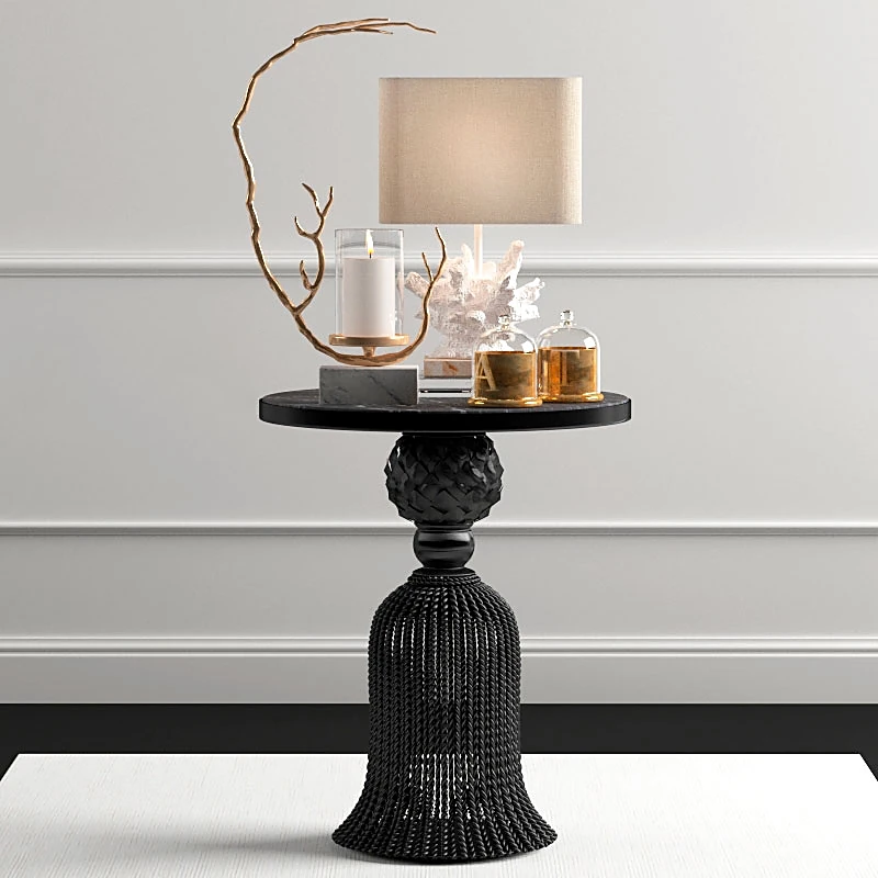 Side Table with Kay Noir Marble Tassel