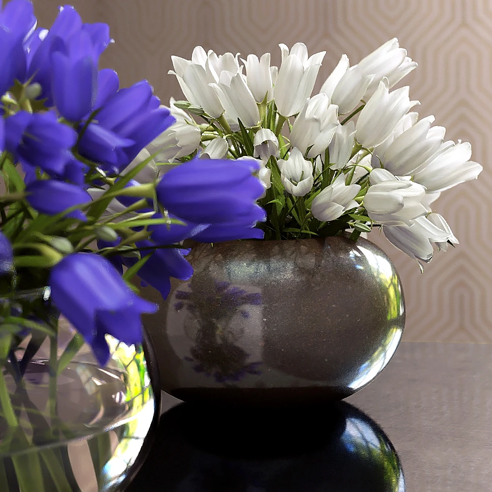 Bouquet of Flowers with Glass and Metallic Vases (2)