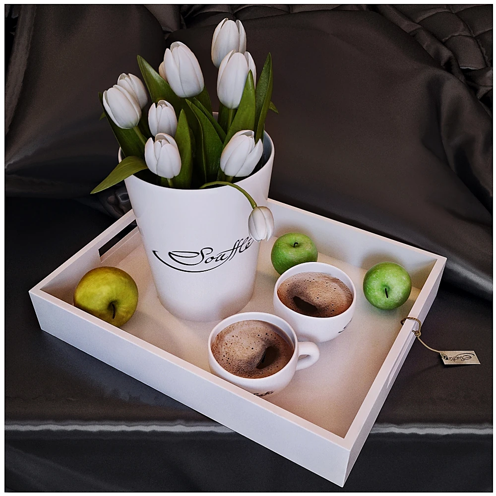 Decorative Set with White Tulips and Coffee
