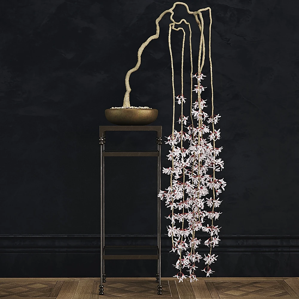 Floral Decor Set with Cascading Flowers and Bonsai