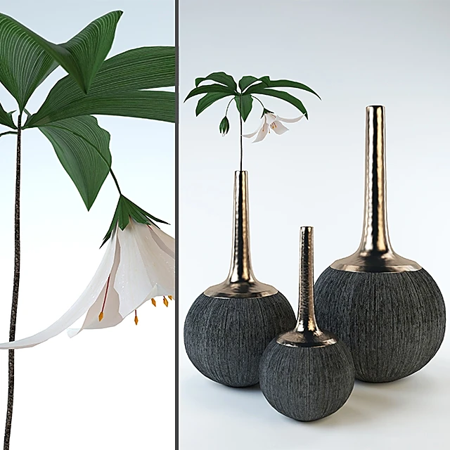 Modern Vase Set with Plants and Textured Base