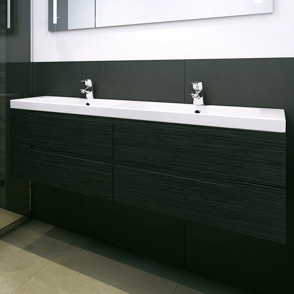 Modern Dark Wood-Effect Bathroom Furniture Set (3)