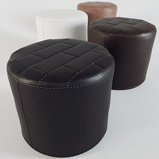 Pouf with Quilted Leather Top