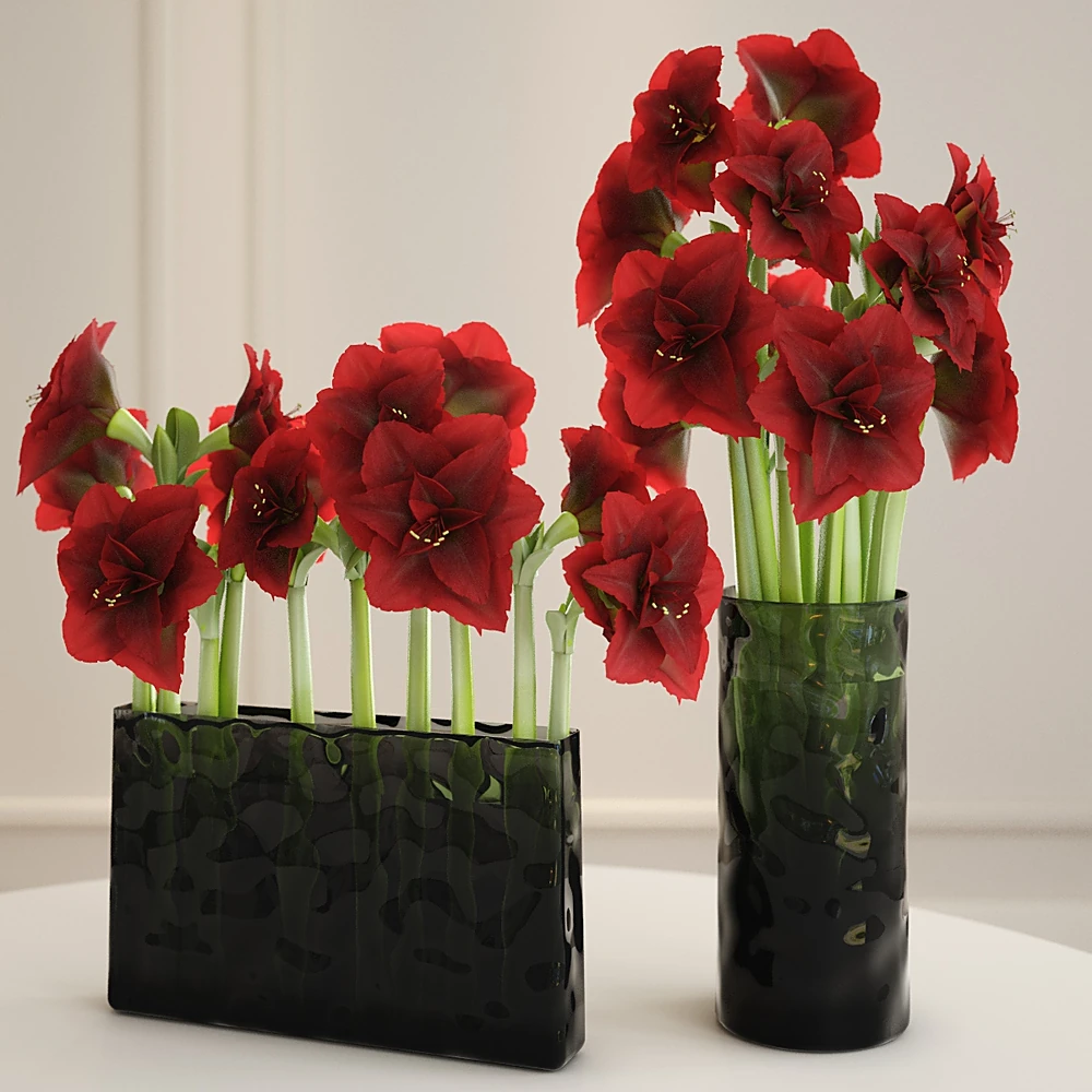 Bouquet of Flowers with White Amaryllis in Glass Vases (2)