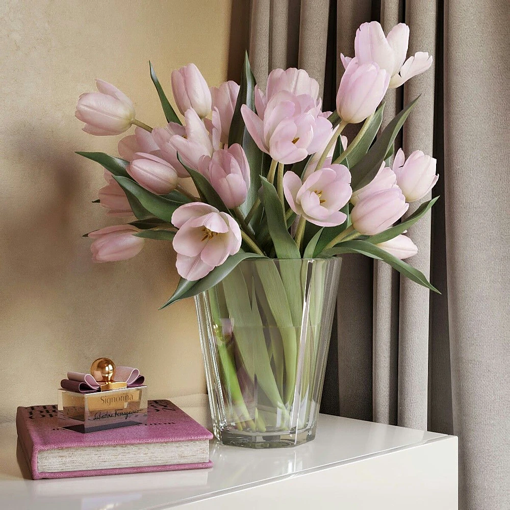 Bouquet of Tulips in a Faceted Glass Vase