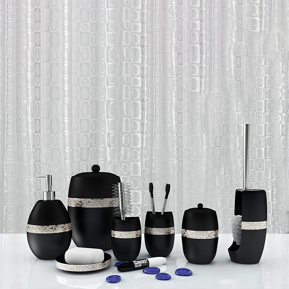 Bathroom Accessories Set with Matte Black and Silver Detailing