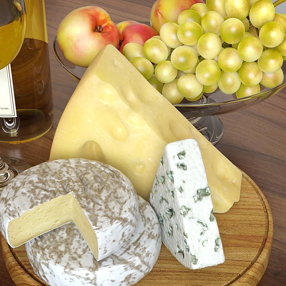 White Wine and Cheese Set with Grapes and Peaches (2)