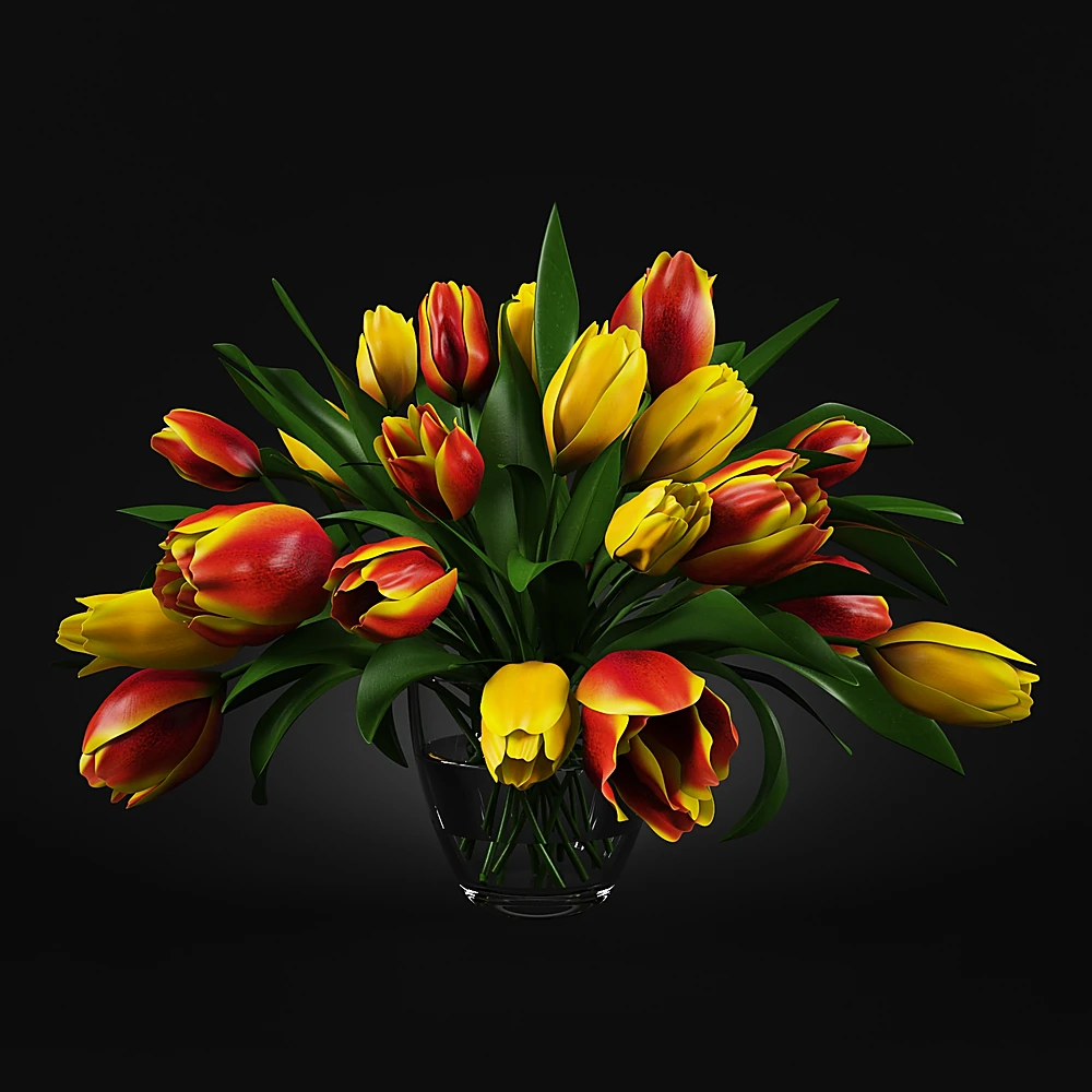 Bouquet of Tulips in a Glass Vase