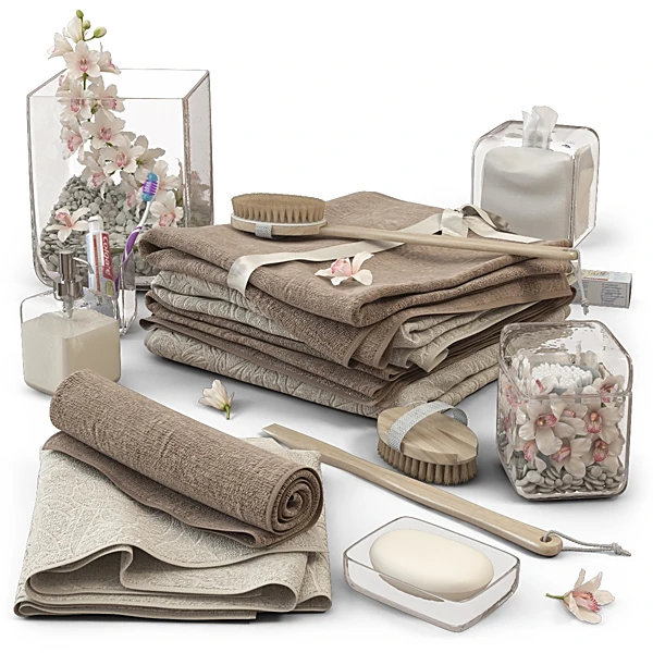 Bathroom Accessories Set with Natural Wood and Glass Elements