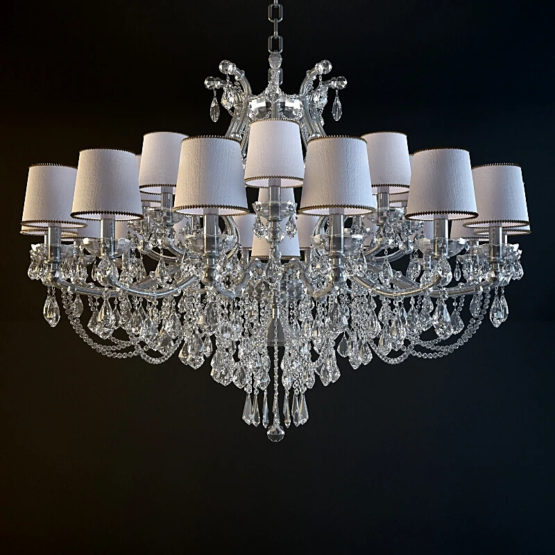 Ornate Crystal Chandelier with Fabric Shades