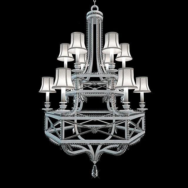 Neoclassic Chandelier with Crystal Accents and Fabric Shades