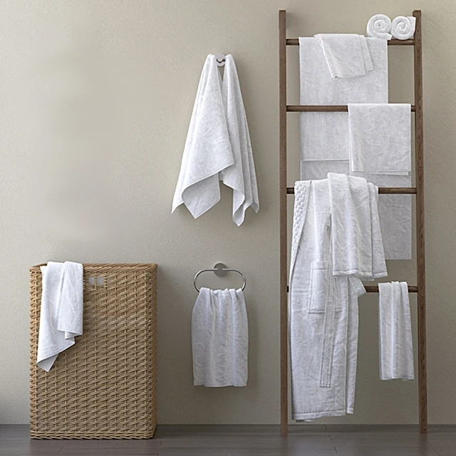 Set of Towels and Bathroom Accessories with Natural Textures