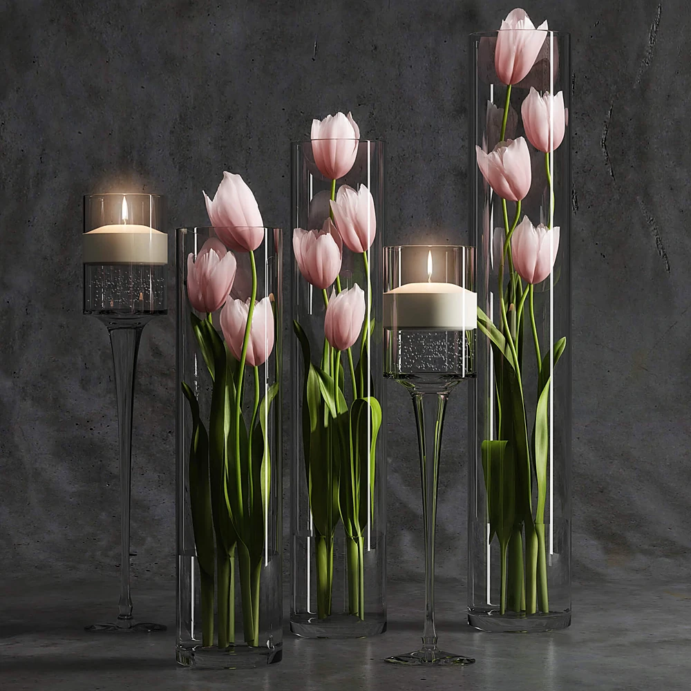 Decorative Vase Set with Tulips and Candle Holders