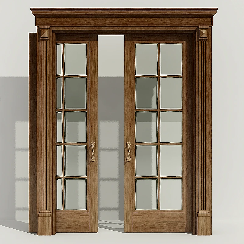 Wooden Double Doors with Classic Glass Panels